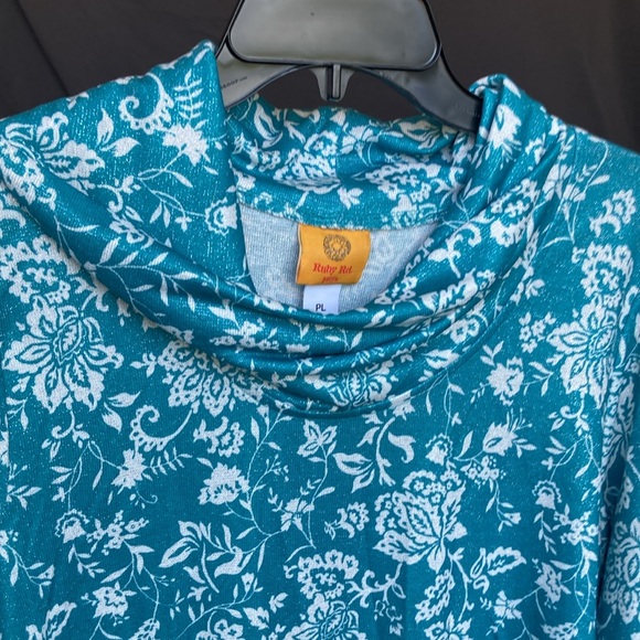 3/$45 Ruby Rd top metallic floral print pullover w stretch casual office PL - Picture 15 of 17